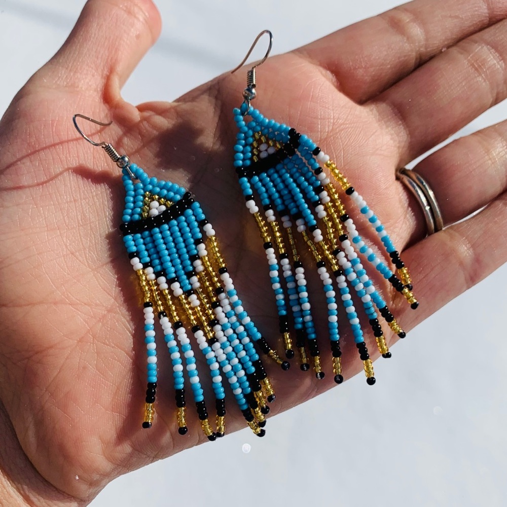 Beautiful sky blue beaded huichol earrings